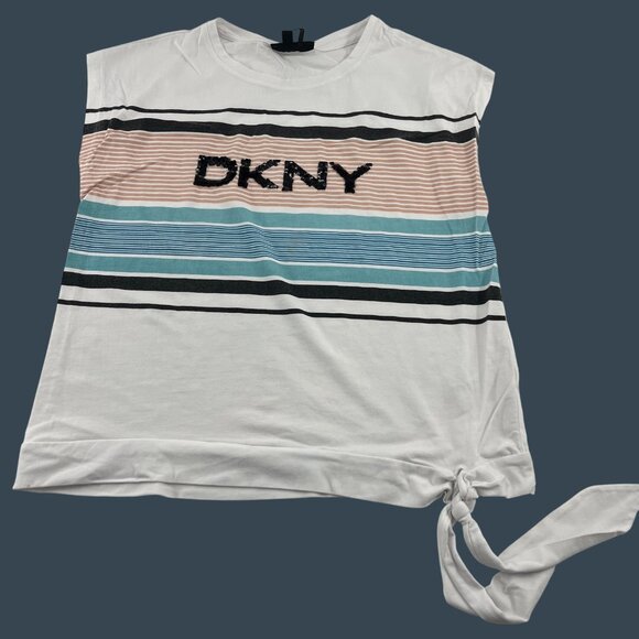 Dkny Womens Striped Sleeveless Top With Side Tie Detail Size Medium Y2k - Picture 1 of 5
